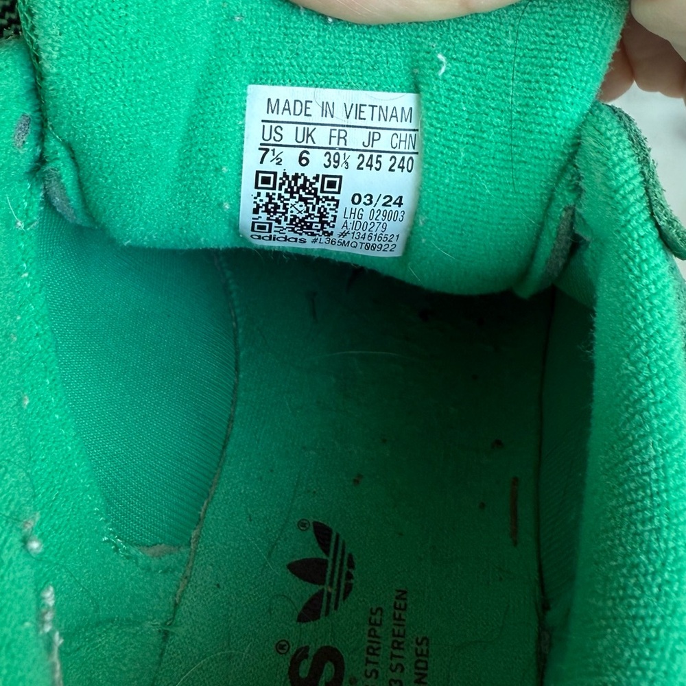 adidas Campus Green Suede Sneakers with White Stripes and Gum Sole - Picture 6 of 7